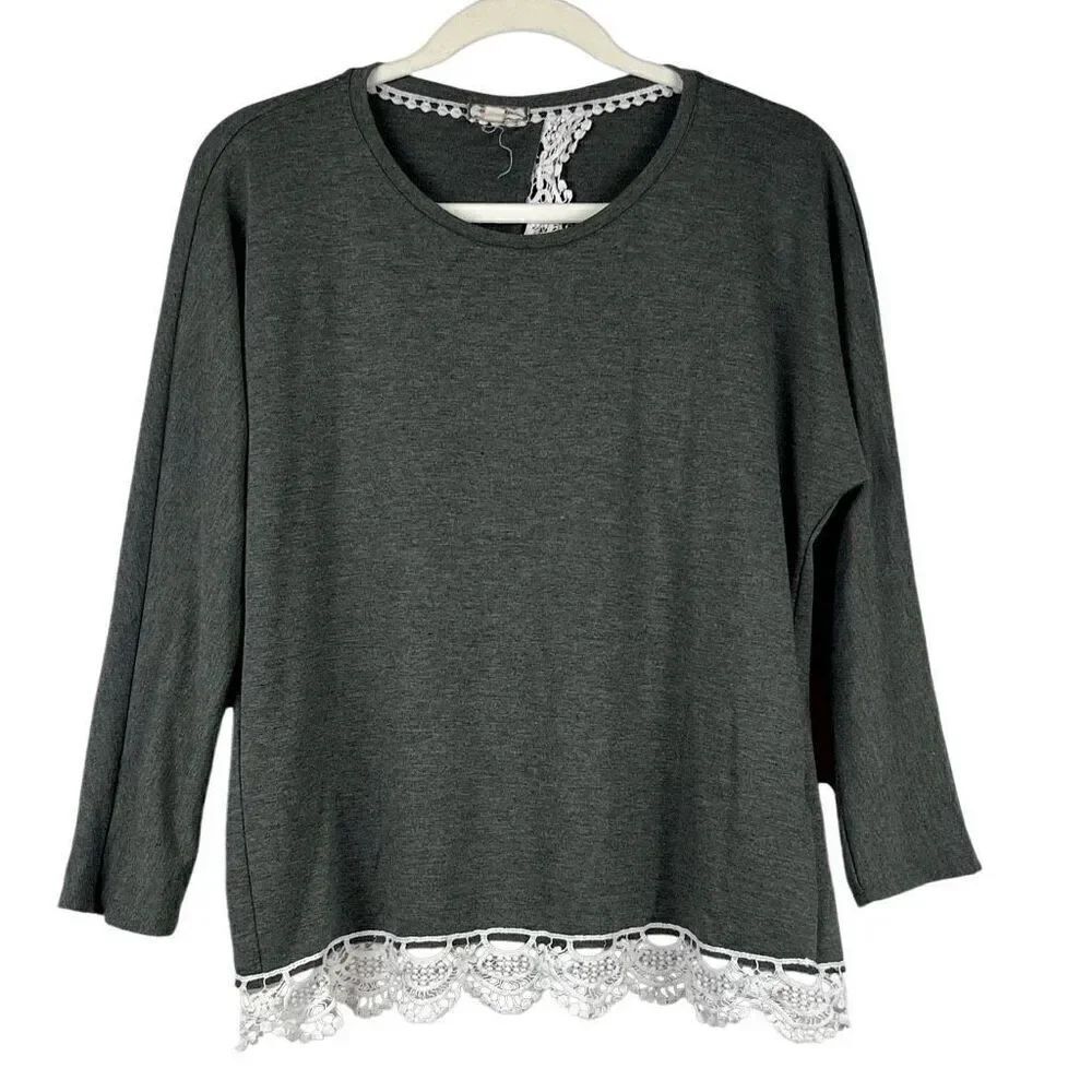Eyeshadow Gray Women’s Sweatshirt Open Back Lace Trim Wrap Small